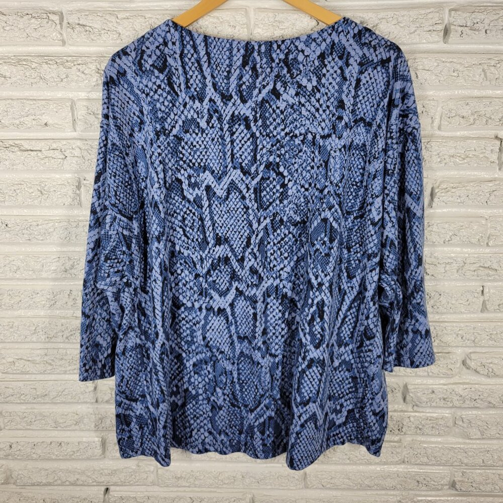 Ruby Rd Women’s 3X Top Blue Animal Print Keyhole Neck 3/4 Sleeve Knit ANI30E - Picture 5 of 8